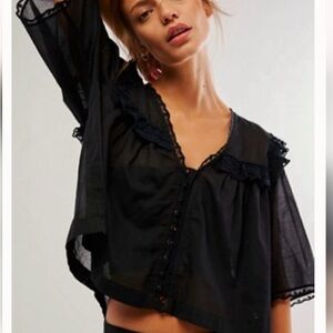 Free People Black Sheer Blouse